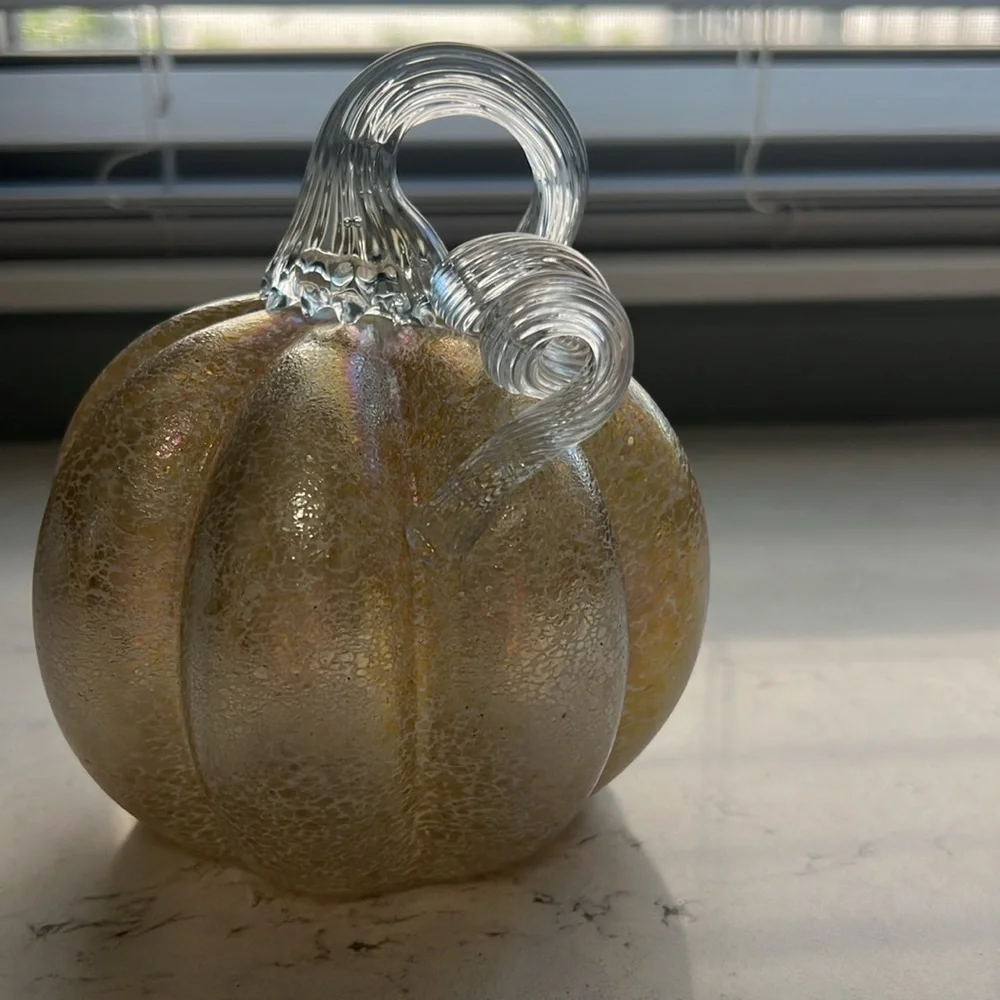 Silver Glass Pumpkin Decoration with Gold Accents - Perfect Condition - Picture 3 of 3